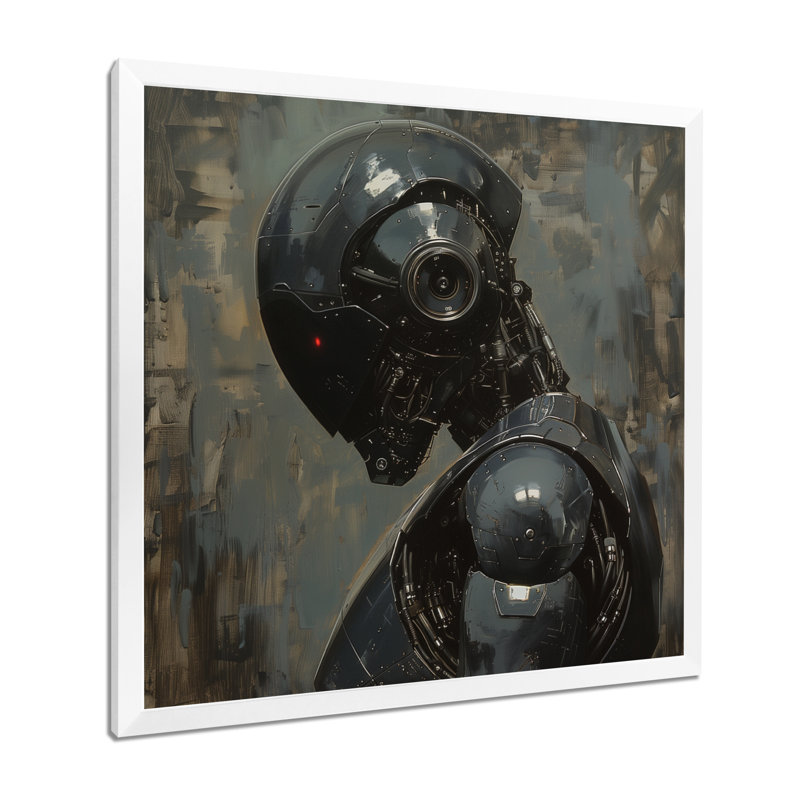 Art mural gris Robot majestueux - Robots, Cadre photo blanc, H 30 po x l 30 po