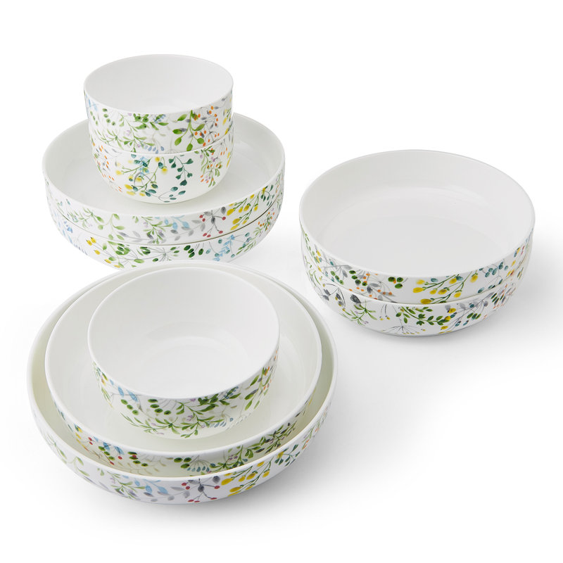 Tivoli Garden 9-Piece Bone China Dinnerware Bowl Set, Service for 3