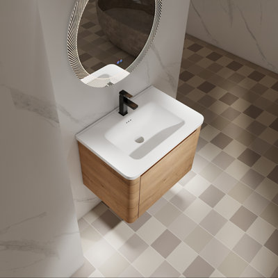Meuble-lavabo mural moderne avec lavabo en céramique et porte à fermeture en douceur