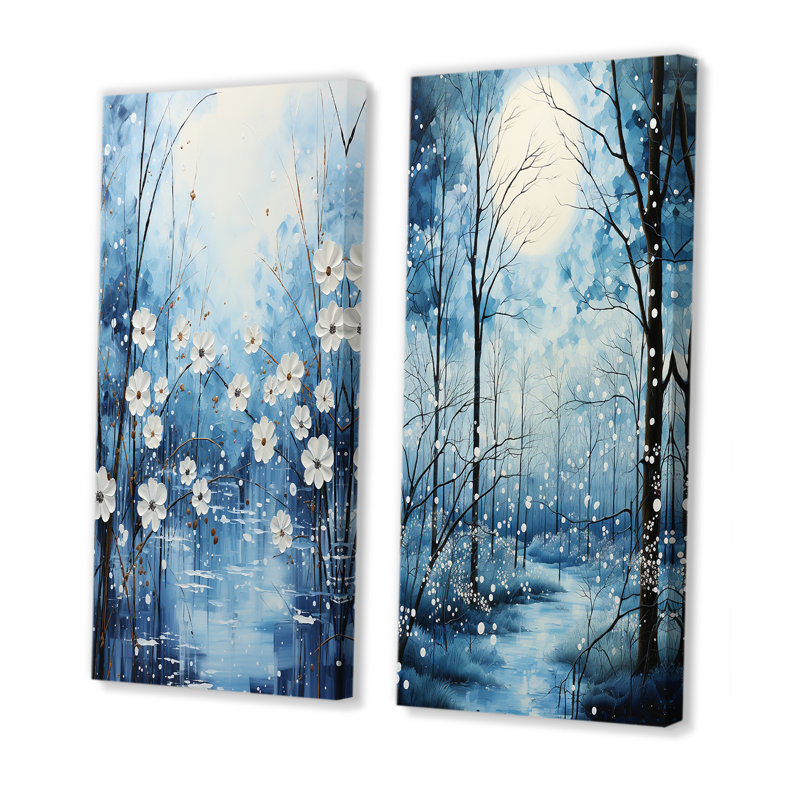 «Winters Flowers Embrace Pointillism», 2 pièces, Toile tendue, H 40 po x l 40 po