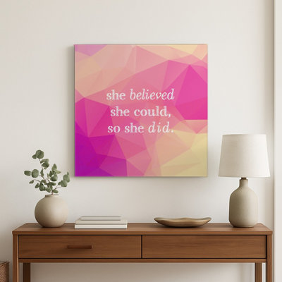 She Believed She Could, So She Did — Distressed Chalkboard — Square Metal Wall Art
