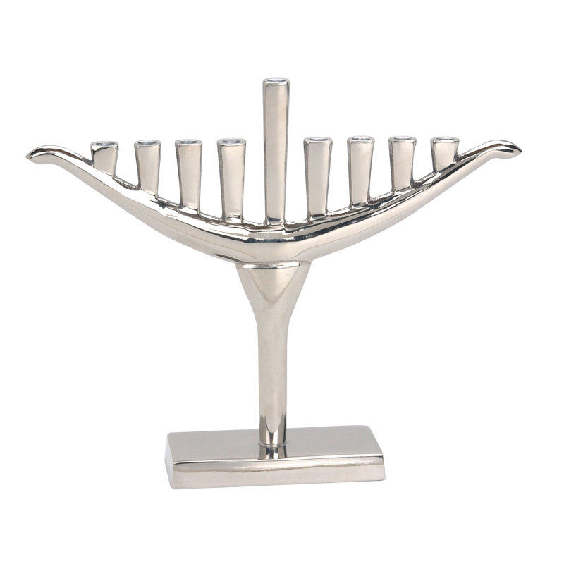 Menora moderne de Hanoukka en aluminium sur base piédestal
