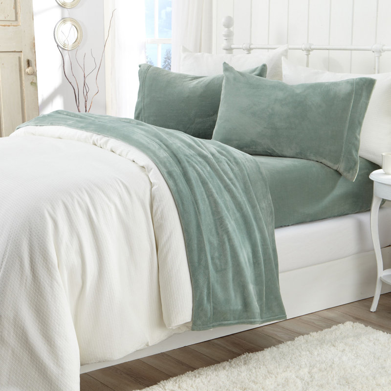 Ultra Soft Micro Plush Velvet Solid Sheet Sets, Queen, Sea Mist
