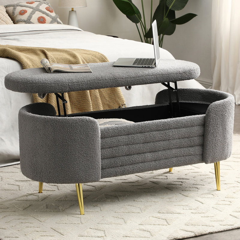 Banc de rangement rembourré Reseta, gris