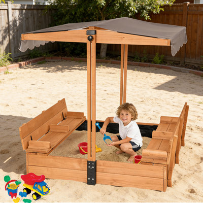 Sandbox With Cover,large Wooden Sand Box With Lids Foldable Beench Seats,sand Boxes For Backyard Garden, Beach Patio Outdoor