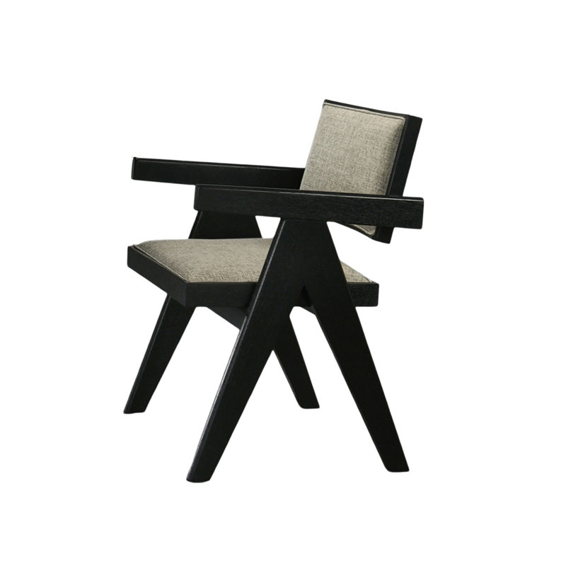 Dining Room Black Arm Chairs Light Grey Upholstery Seat 2Pc Dining Arm Chairs Dining Room Furniture