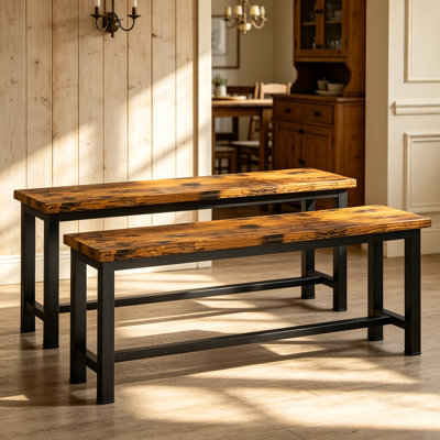 Ensemble de 2 bancs d'entrée industriels, banc à chaussures en métal robuste avec plateau en bois, banc de rangement long pour les couloirs, les vestibules et les salles à manger
