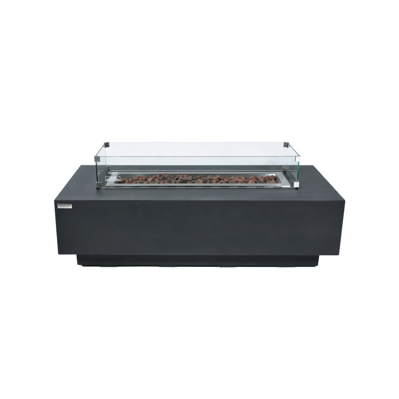 Elementi Granville 60" Propane Concrete Outdoor Fire Pit Table Bundle Includes Burner Lid, Glass Wind Guard, & Propane Tank Cover