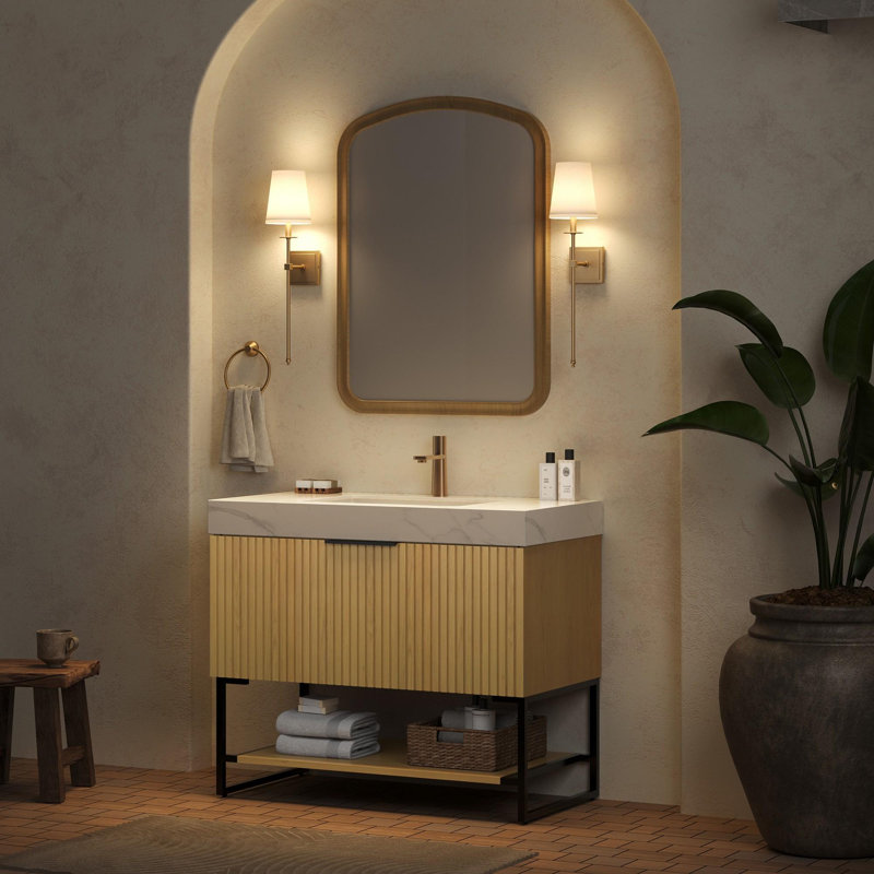 Meuble-lavabo simple 36 po avec lavabo, Chêne doré