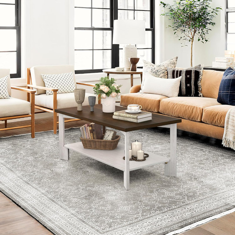 Table basse Mid-Century moderne rectangulaire avec tablettes de rangement