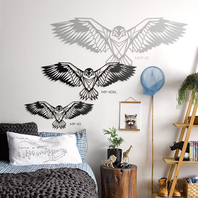 Art mural aigle en métal - Décoration d'aigle majestueux pour le salon ou le bureau, H 31,4 po x l 13,7 po x P 0,6 po