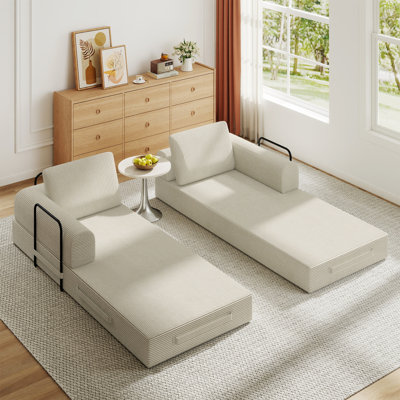 Space-saving Convertible Sofa Bed, Corduroy Upholstery With Beige Finish For Modern Living