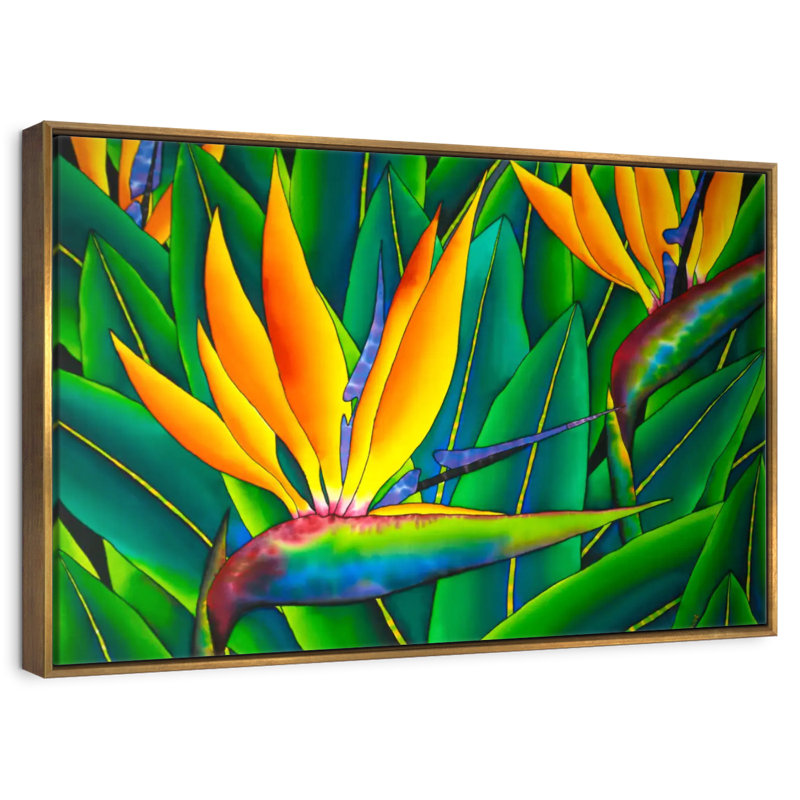 Oiseau luxuriant du paradis, Cadre flottant doré, 43 po x 29 po