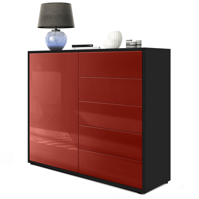 Mcdevitt 79cm Sideboard, Matt Black/Glossy Burgundy
