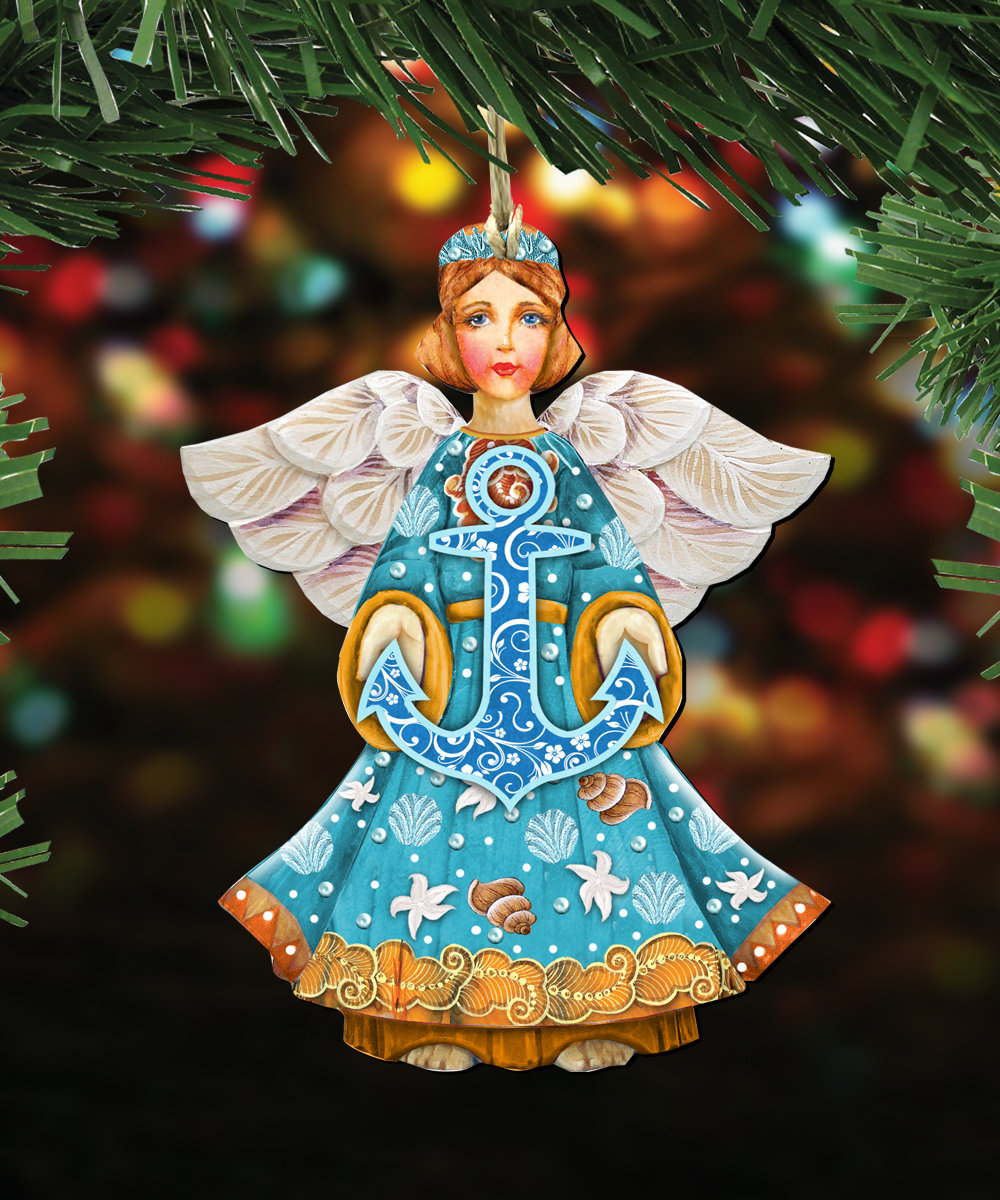 The Holiday Aisle® Tidaholm Guardian of the Sea Angel Wooden Hanging ...