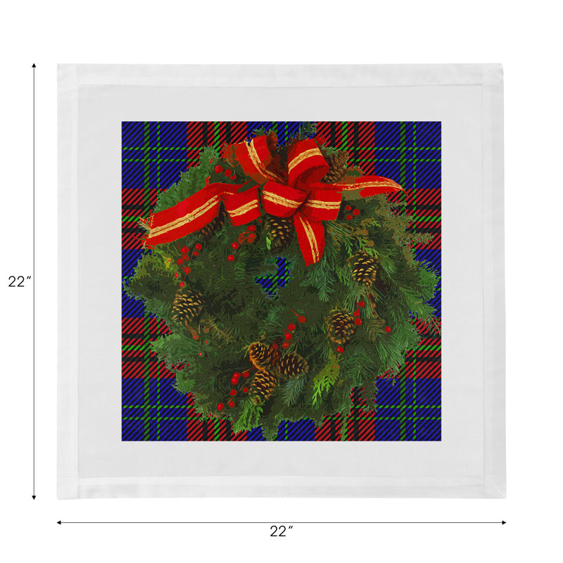 Christmas Wreath Cotton Sateen Dinner Napkins, Tartan Blue