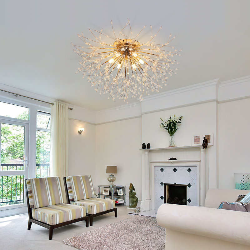 6-Lights Gold Crystal Dimmable Sputnik Sphere Globe Chandelier LED Ceiling Lighting Fixtures