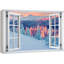 Fenêtre de paysage «Window View Pastel Pink Blue Winter Winter Tree Forest Nature Scenic Landscape» sur toile-98448784