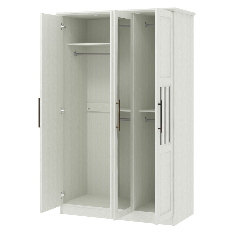 Darry 3 Door Wardrobe with Mirror, Pearl White Oak