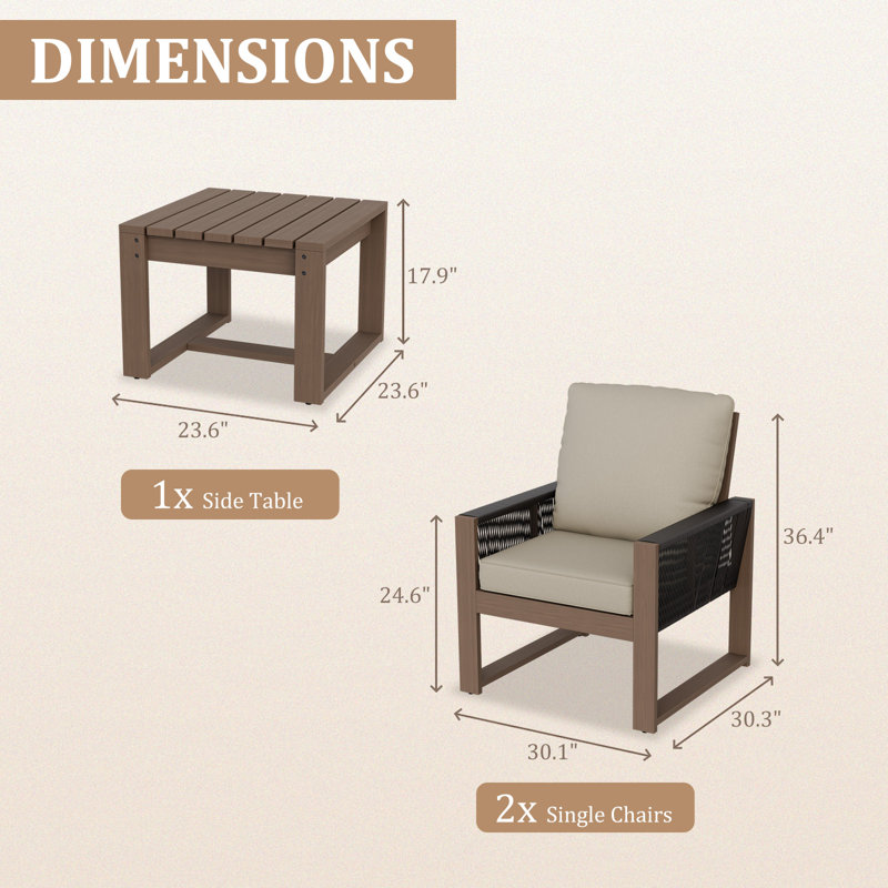 Ensemble de meubles de patio 3 pièces, Beige