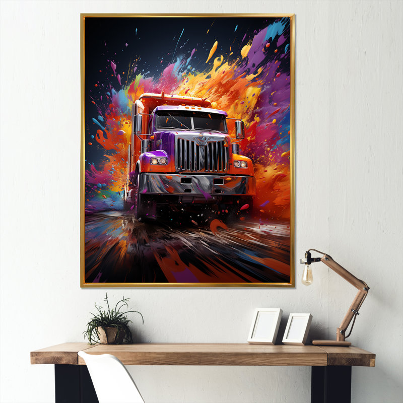 «Expressionist Monster Truck Fury» sur toile, H 32 po x l 24 po x P 1 po, Cadre flottant doré