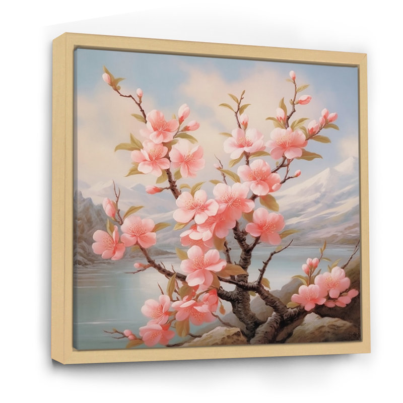 " Peach Blossom ", 24" H x 24" W x 1" D, Natural Floater Frame