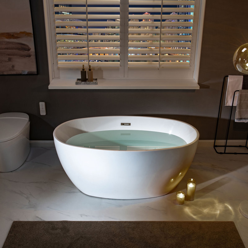 Ember 55'' x 31.75'' Soaking Acrylic Bathtub, White/Brushed Nickel