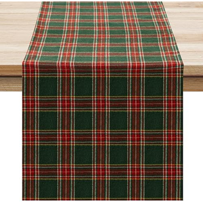 Chemin de table à carreaux tartan vert, 33 x 274 cm (13 x 108 pouces), L 108 po