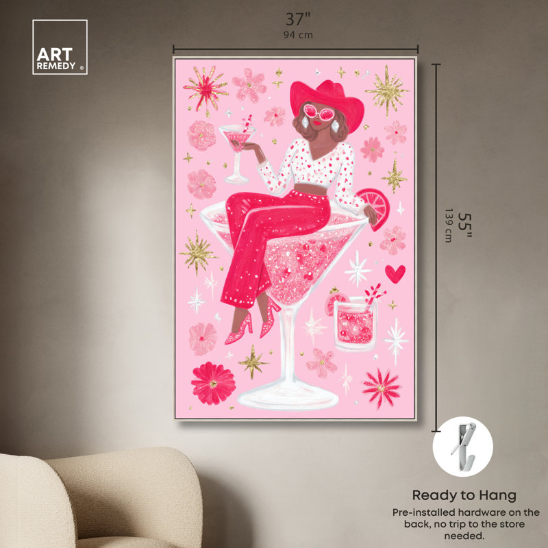 «Pink Martini III», reproduction sur toile encadrée par Art Remedy, cadre argenté, 36 x 54, 55"H x 37"W, Silver Frame