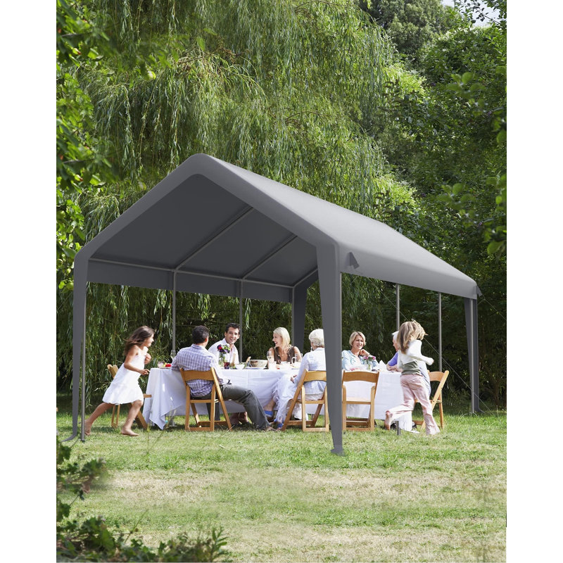 Qeetex Heavy Duty Carport Canopy Replacement Cover – Waterproof, UV & Wind Resistant PE Tarp for Outdoor Shelter – 10x20 ft, Grey, 200G – Cover Only, No Frame, Gray