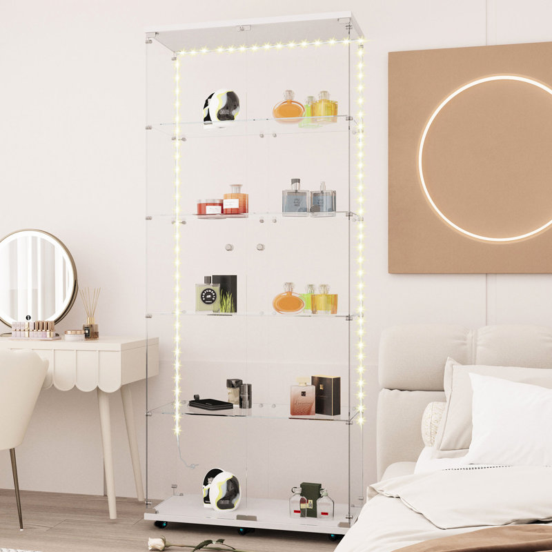Armoire de rangement en verre trempé avec DEL et roues intégrées - pour le vin, les dossiers dans différents endroits Vin blanc idéal pour les pièces