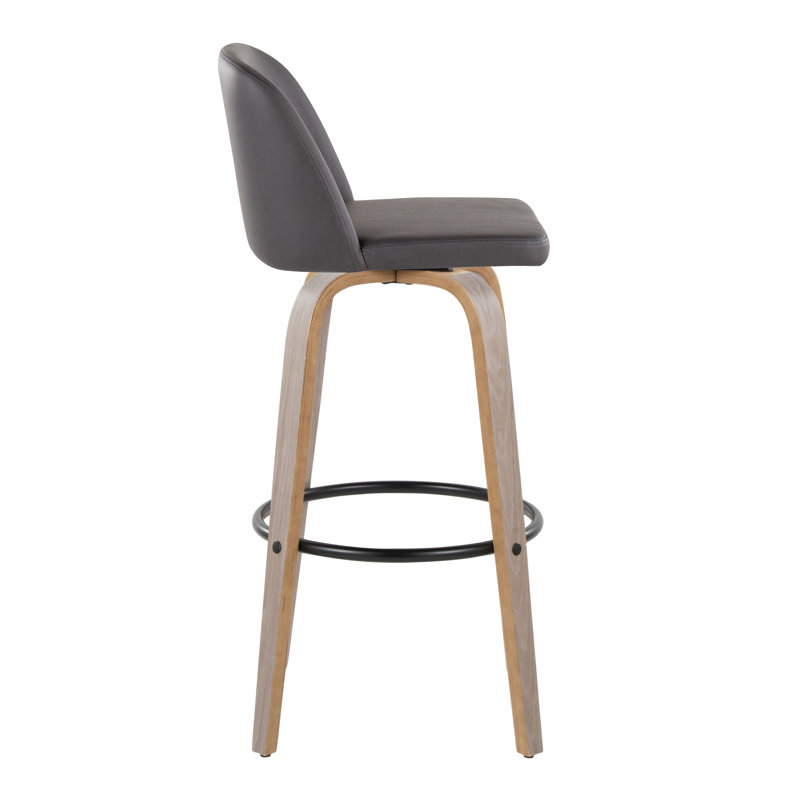 Tabourets de bar 30 po à hauteur fixe Thea avec pieds en bois cintré et repose-pieds rond Thea, Light Gray/Black, Gray