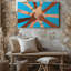Toile, "Vibrant Illustration" mettant en vedette des mains diverses qui se rassemblent dans un art mural, formation circulaire contre un bleu vif, art sur toile-2120729647
