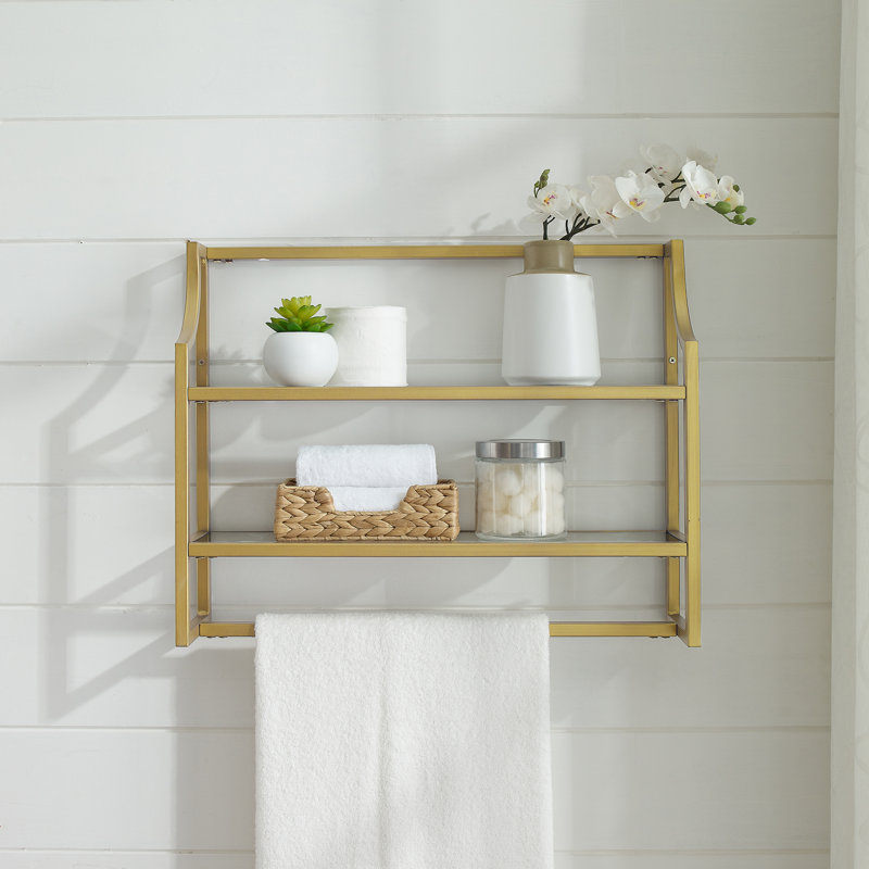 Eiffe 2 Piece Accent Shelf with Towel Bar, Gold