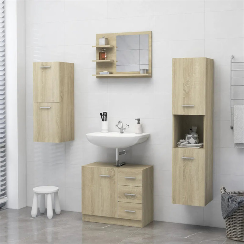 Adji Flat Mirror with Shelves, Sonoma Oak, 45cm x 60cm