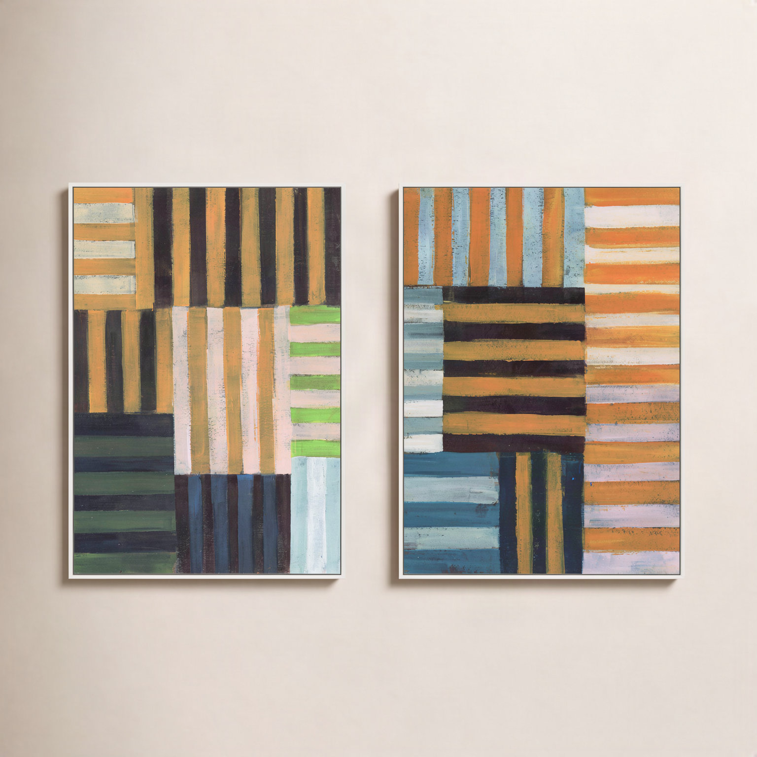 Give-and-Take 2-Piece Print Set, 30" H x 24" W, White, Framed Print Canvas without Mat