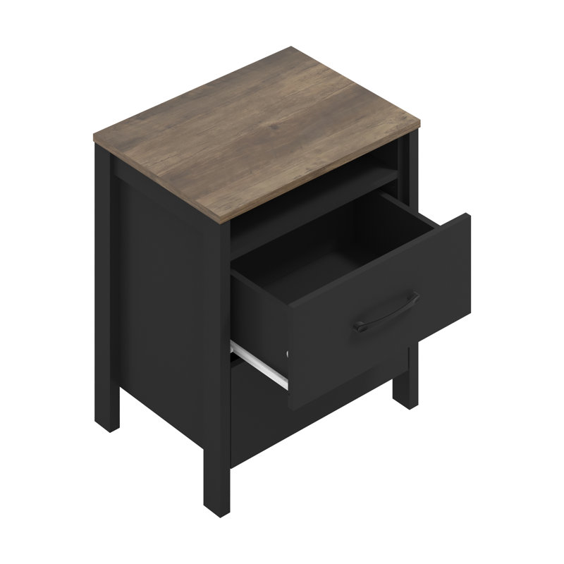 Pruitt 22.7" 2 Drawer Nightstand, Black Oak/Knotty Oak, Individual