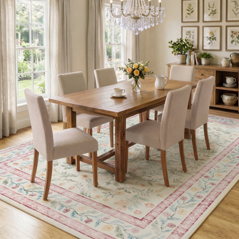 8x10 ft Washable Botanical Leaf Area Rug for Living Room - Modern Foliage Print Carpet, Soft Velvet, Non-Slip TPR Backing, Machine Washable, Pink