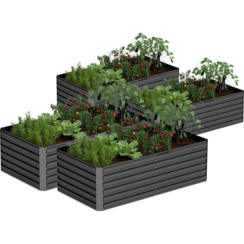 Lit de jardin surélevé en métal, Noir, H 24 po x l 96 po x P 48 po