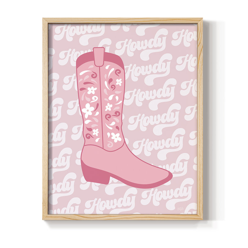 Reproduction encadrée de botte rétro Howdy - bois massif, Naturel, H 15 po x l 12 po
