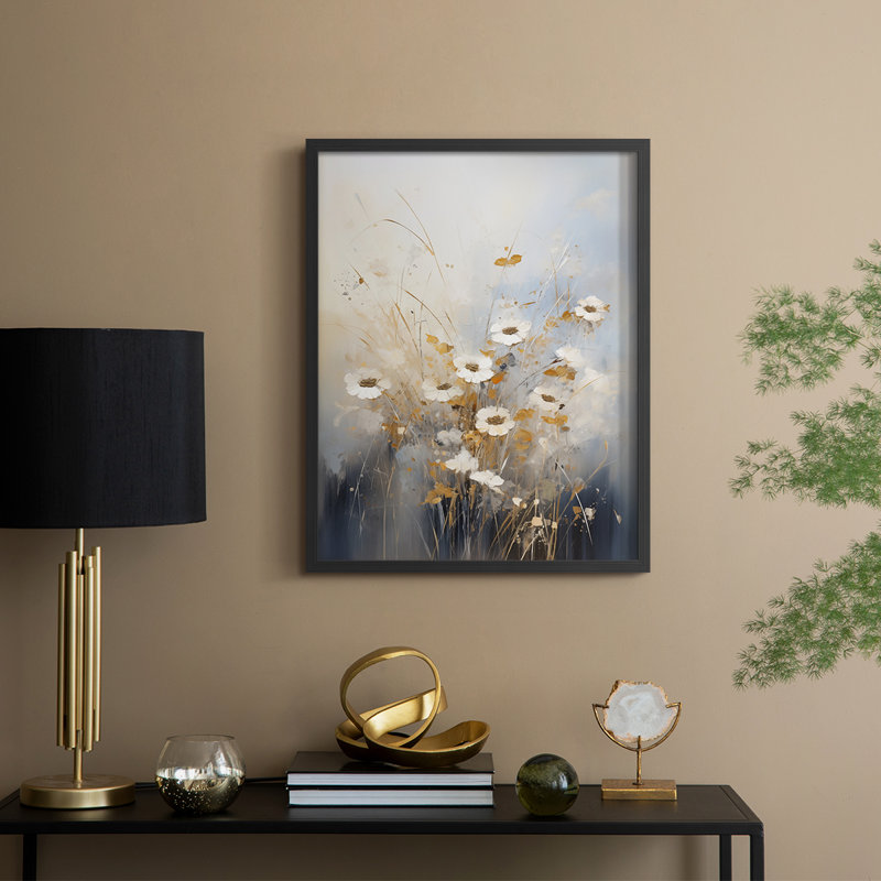 FLORAL Series CCCCIX - Impression encadrée de qualité supérieure - Prêt à être accroché - Aucun clou requis, Noir