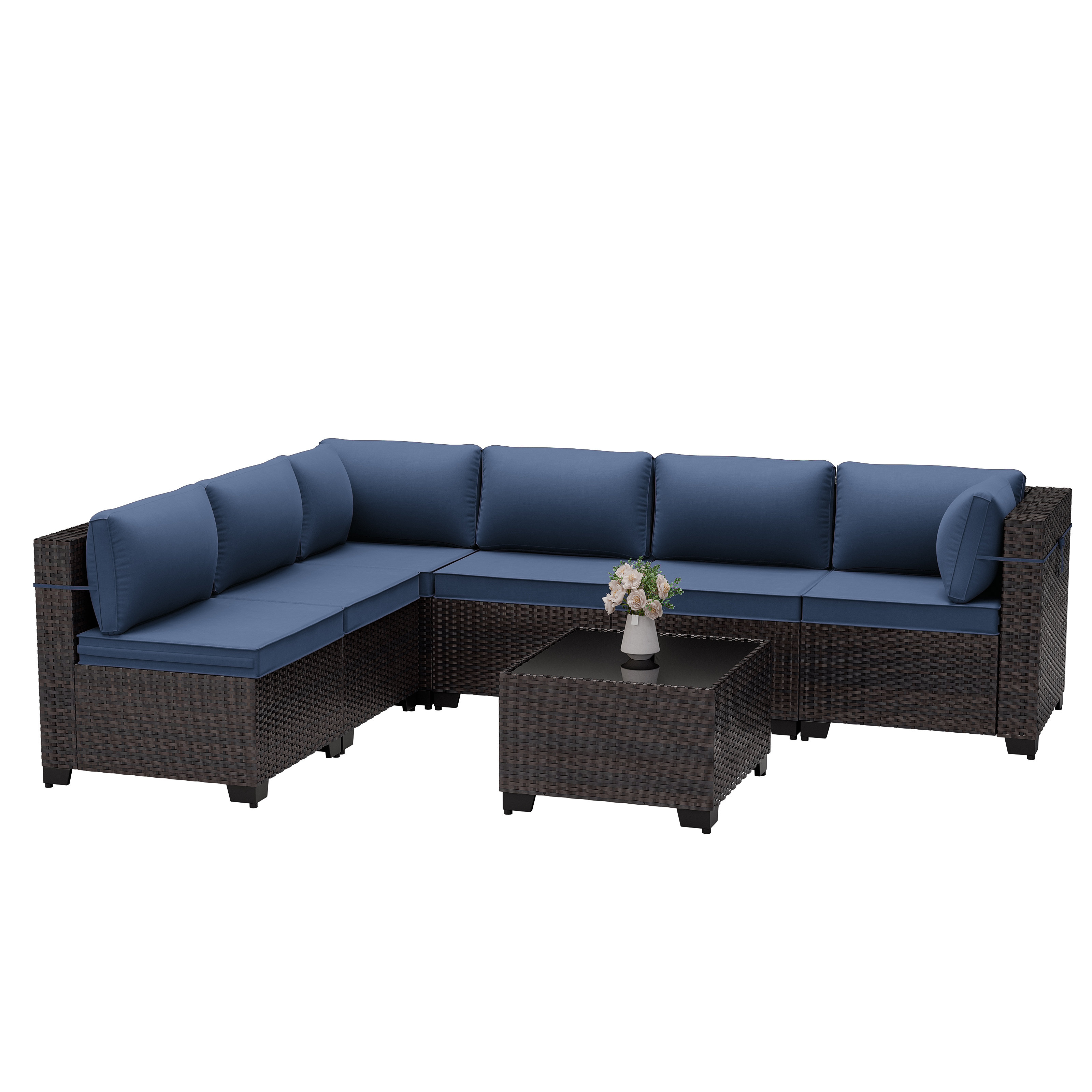 Modern Outdoor Sectional With Rattan And Cushions Weather Resistant