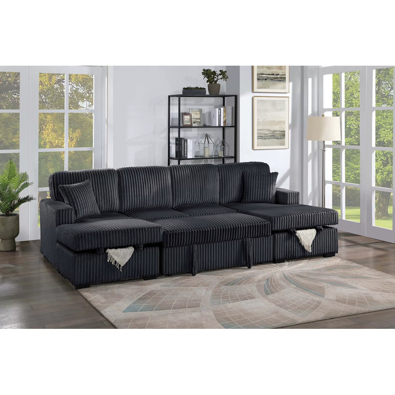 Whitney 3-Piece Convertible Sectional, Black Corduroy