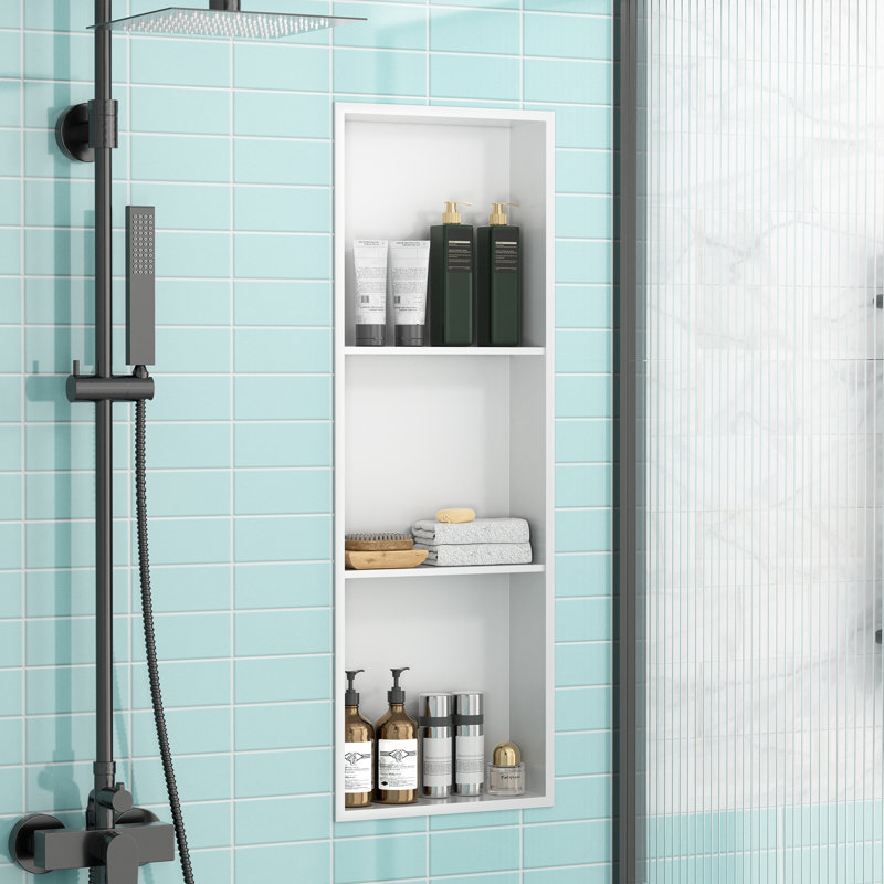 No Tile Needed: 12"W x 36"H 3-Tier Stainless Steel Shower Niche, Vertical or Horizontal Installation for Bathroom,White