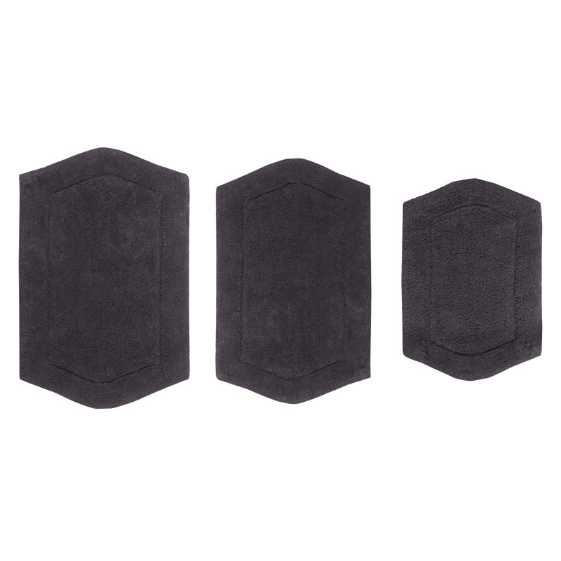 Morissette 100% Cotton Bath Rug, Non-Slip, Quick Dry, Machine Washable - 3 Piece Set, Gray