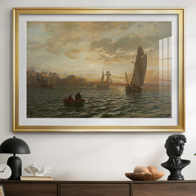 Paysage marin avec des voiliers - Hans Gude - reproduction encadrée avec passe-partout et verre - 1844