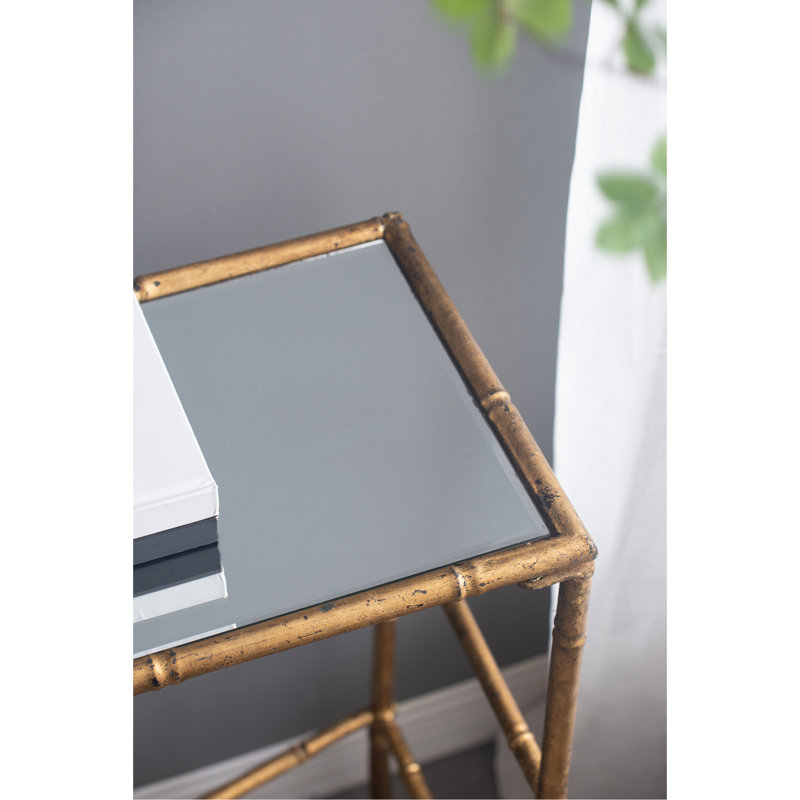 56.5X14x30" Antique Gold Console Table, Mirrored Top