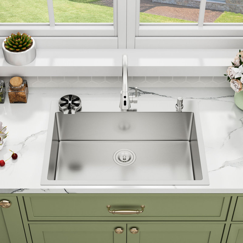 30"L x 22"W Drop In Single Bowl Kitchen Sink Stainless Steel Kitchen Sink With Pull-Out Faucet,Soap Dispenser