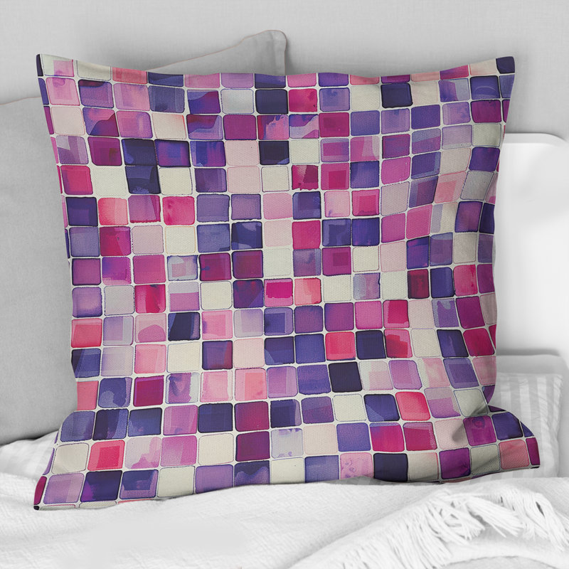 Coussin rose à motif mosaïque Midcentury II, H 18 po x l 18 po