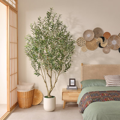 8ft Artificial Olive Tree with 11.4in White Planter, Tall Faux Olive Trees for Indoor